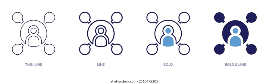 Connections icon in 4 different styles. Thin Line, Line, Bold, and Bold Line. Duotone style. Editable stroke.