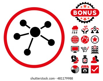 Connections icon with bonus. Vector illustration style is flat iconic bicolor symbols, intensive red and black colors, white background.