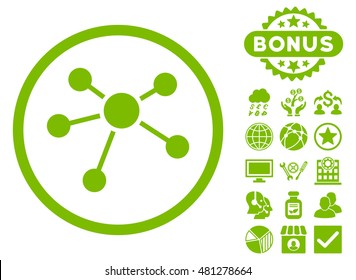 Connections icon with bonus. Vector illustration style is flat iconic symbols, eco green color, white background.