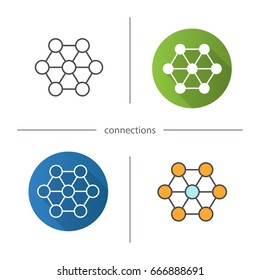 Connections icon. Flat design, linear and color styles. Interrelation abstract metaphor. Structure. Isolated vector illustrations