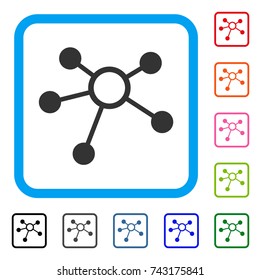 Connections icon. Flat gray iconic symbol in a light blue rounded squared frame. Black, gray, green, blue, red, orange color versions of Connections vector. Designed for web and software interfaces.