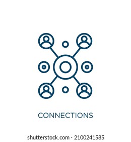 icono de conexiones. Icono de contorno de conexiones lineales delgadas aislado en fondo blanco. Señal de conexiones de vector de línea, símbolo para web y móvil