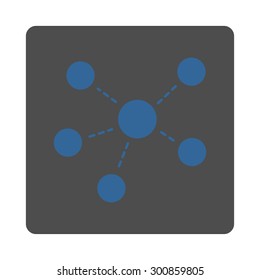 Connections icon. Vector style is cobalt and gray colors, flat rounded square button on a white background.