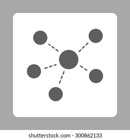 Connections icon. Vector style is dark gray and white colors, flat rounded square button on a silver background.