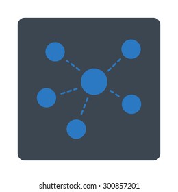 Connections icon. Vector style is smooth blue colors, flat rounded square button on a white background.
