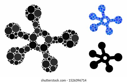 Connections mosaic for connections icon of circle elements in variable sizes and color tinges. Vector circle elements are grouped into blue mosaic. Dotted connections icon in usual and blue versions.