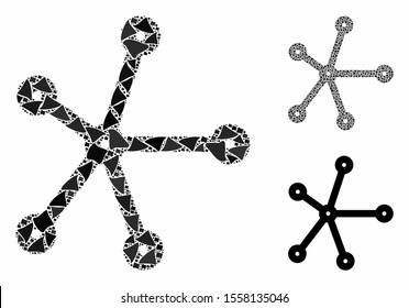 Connections mosaic of uneven items in variable sizes and color tones, based on connections icon. Vector irregular items are united into illustration. Connections icons collage with dotted pattern.