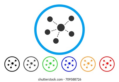 Connections rounded icon. Vector illustration style is a gray flat iconic connections symbol inside a circle. Additional color variants are black, grey, green, blue, red, orange.