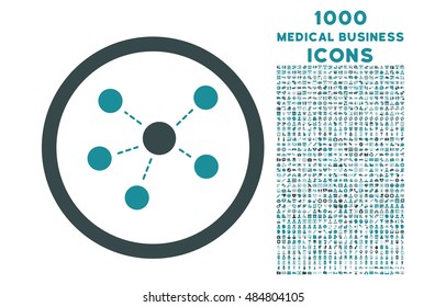 Connections rounded vector bicolor icon with 1000 medical business icons. Set style is flat pictograms, soft blue colors, white background.