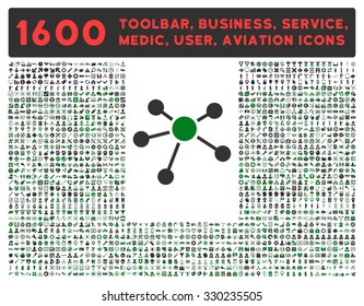 Connections vector icon and 1600 other business, service tools, medical care, software toolbar, web interface pictograms. Style is bicolor flat symbols, green and gray colors, rounded angles, white