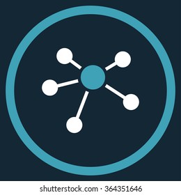 Connections vector icon. Style is bicolor flat circled symbol, blue and white colors, rounded angles, dark blue background.