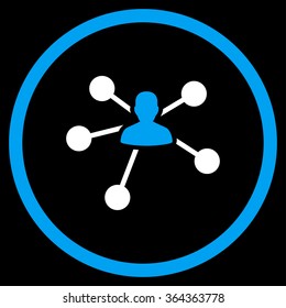 Connections vector icon. Style is bicolor flat circled symbol, blue and white colors, rounded angles, black background.