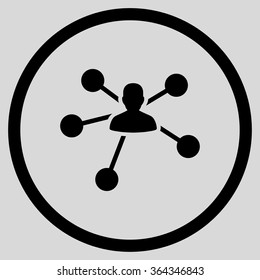 Connections vector icon. Style is flat circled symbol, black color, rounded angles, light gray background.