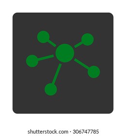 Connections vector icon. This flat rounded square button uses green and gray colors and isolated on a white background.