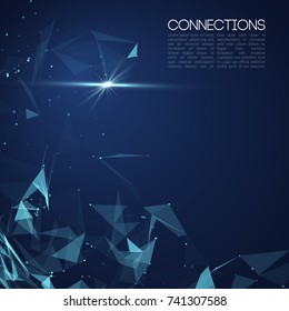 Connections vector illustration. Connecting dots blue background. Complex molecular. Vector technology background.