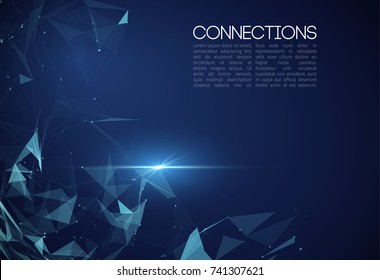 Connections vector illustration. Connecting dots blue background. Complex molecular. Vector technology background.