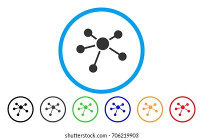 Connections vector rounded icon. Image style is a flat gray icon symbol inside a blue circle. Additional color variants are gray, black, blue, green, red, orange.