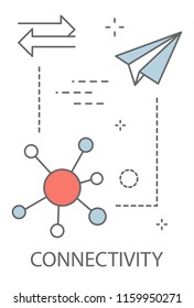 Connectivity concept. Idea of modern technology and communication. Line icon set with paper plane and arrow. Isolated abstract vector illustration