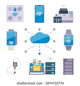 Connectivity Devices. Smart Connection Technic Wifi Bluetooth Support Garish Vector Collection