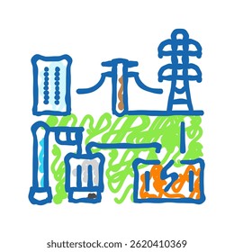 conectividade grade elétrica ícone doodle esboço vetor. conectividade sinal de grade elétrica. símbolo isolado ilustração