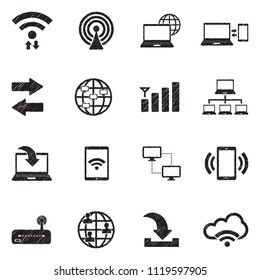 Connectivity Icons. Black Scribble Design. Vector Illustration.