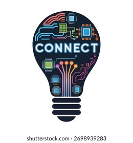 Concepto de conectividad e innovación con una bombilla llena de circuitos que muestran el avance tecnológico y la conexión digital