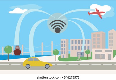 Connectivity on-line.GPS and WiFi system.Vector.Illustration