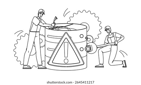 connectivity server troubleshoot vector. firewall bandwidth, ping dns, ip router connectivity server troubleshoot character. people black line pencil drawing illustration
