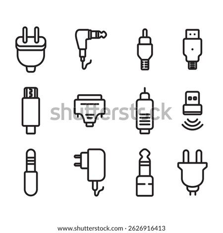 Connector icon collection. Thin line style vector.