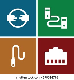 connector icons set. Set of 4 connector filled icons such as wire, phone cable