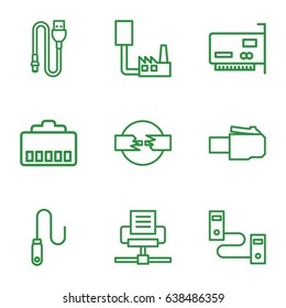 Connector icons set. set of 9 connector outline icons such as wire, phone cable, phone connection cable