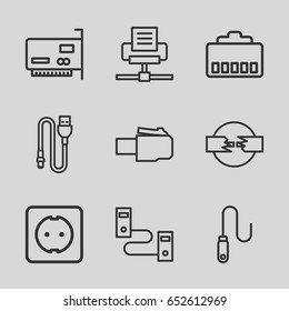 Connector icons set. set of 9 connector outline icons such as wire, plug socket, phone cable, phone connection cable