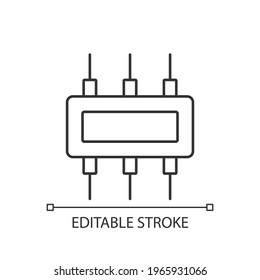 Connector linear icon. Electromechanical device used to join conductors and create circuit. Thin line customizable illustration. Contour symbol. Vector isolated outline drawing. Editable stroke