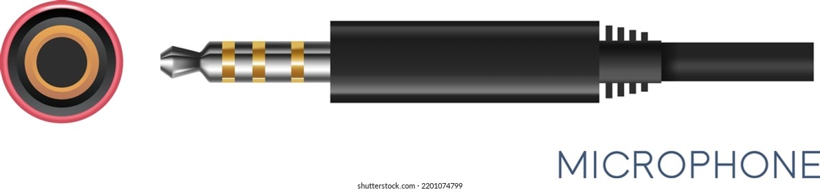 Connector for microphone, isolated type of electric appliance wire for transferring balanced audio to equipments. Professional usage and gadgets. X latching resilient. Vector flat style illustration