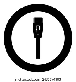 Connector with wire technology ethernet rj45 internet concept cable jack icon in circle round black color vector illustration image solid outline style
