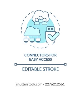 Connectors for easy access turquoise concept icon. Data lake architecture abstract idea thin line illustration. Isolated outline drawing. Editable stroke. Arial, Myriad Pro-Bold fonts used