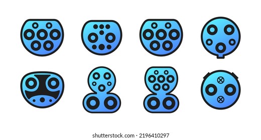 Connectors for electric vehicles. Types of charger plugs and Ev charging sockets, electric vehicle ports, car charging ports.