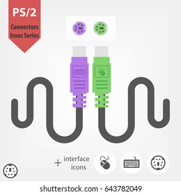 Connectors icons series. ps2 connector for keyboard and mouse on isolated background. Vector icon in flat style