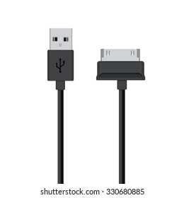 Connectors and sockets for PC and mobile devices vector illustration. Black cords, cable