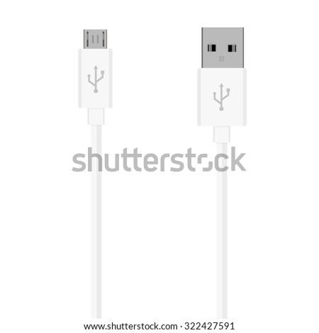 Connectors and sockets for PC and mobile devices. White cords, cable