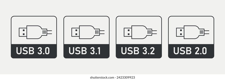 Connectors USB 3.0, USB 2.0.  sticker set. Vector illustration