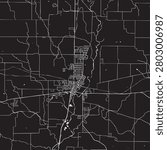 Connersville Indiana Vector Map, Detailed Small Town Street Map Black and White Minimalist Line Art