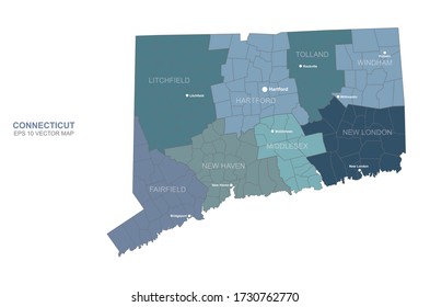 mapa de conexiones. mapa vectorial de conneticut, Estados Unidos.