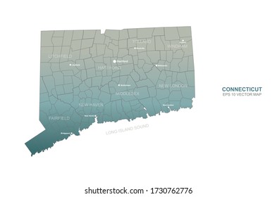 mapa de conexiones. mapa vectorial de conneticut, Estados Unidos.