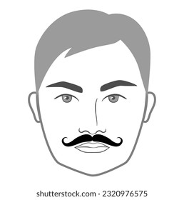 Connoisseur mustache Beard style men face illustration Facial hair. Vector grey black portrait male Fashion template flat barber collection set. Stylish hairstyle isolated outline on white background.