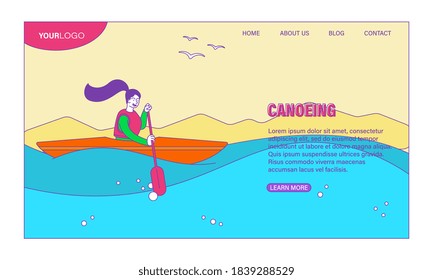 Conoeing concept. Flat cartoon vector illustration. Web page, website or landing page template.