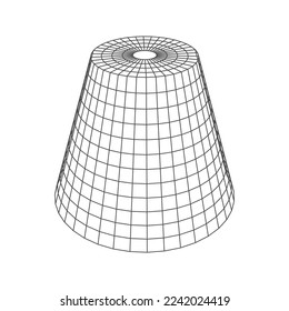 Forma geométrica de línea de polos baja, estructura de forma de cono de red, holograma aislado de rejilla de entramado monocromo vectorial. Perspectivas matemáticas poligonales y figuras de geometría