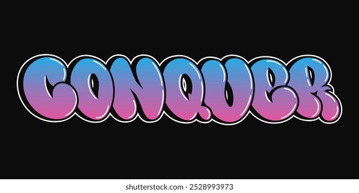 Conquista - letras de una sola palabra, estilo de graffiti. Logotipo dibujado a mano de Vector. Camiseta divertida de la impresión del estilo del graffiti, de la moda, de la conquista de la palabra, concepto del cartel