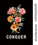 conquer slogan with king snake wrapping around flowers illustration 