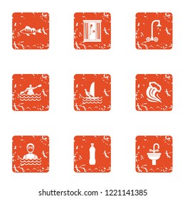 Conquer the wave icons set. Grunge set of 9 conquer the wave vector icons for web isolated on white background